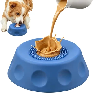 Dog Slow Feeder Bowl, Silicone Lick Mat with Suction Cups for Peanut Butter Yogurt, Interactive Lick Pad Anxiety Relief for Small Medium Large Dogs, Blue Dog Slow Feeder Bowl, Silicone Lick Mat with Suction Cups for Peanut Butter Yogurt, Interactive Lick Pad Anxiety Relief for Small Medium Large Dogs, Blue
