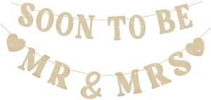 Soon To Be Mr & Mrs Sign Banner For Bridal Shower Decorations, Pre-strung Gold Glitter Wedding Shower Decorations For Home Party, Engagement Banner For Bachelorette Couples Shower Soon To Be Mr & Mrs Sign Banner For Bridal Shower Decorations, Pre-strung Gold Glitter Wedding Shower Decorations For Home Party, Engagement Banner For Bachelorette Couples Shower
