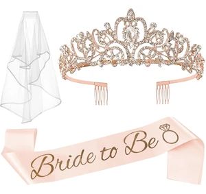 3 Pcs Bachelorette Party Decorations Bridal Shower Crown, Bride to Be Sash&Veil for Women Bachelorette Party Gifts, Bachelorette Party Supplies, Gifts, Favors (Rose Gold) 3 Pcs Bachelorette Party Decorations Bridal Shower Crown, Bride to Be Sash&Veil for Women Bachelorette Party Gifts, Bachelorette Party Supplies, Gifts, Favors (Rose Gold)