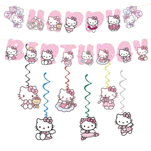 Kitty Happy Birthday Banner, Party Decoration With 6 Vortex Decorative Pendants Kitty Happy Birthday Banner, Party Decoration With 6 Vortex Decorative Pendants