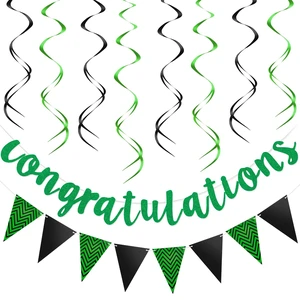 Outus Congratulations Banner with Triangle Flag 12 Swirls,Black, Green | Pre-strung Glitter Sign, Gold Foil Swirls for Promotion Graduation Retirement Wedding Anniversary Party Celebration Decor Outus Congratulations Banner with Triangle Flag 12 Swirls,Black, Green | Pre-strung Glitter Sign, Gold Foil Swirls for Promotion Graduation Retirement Wedding Anniversary Party Celebration Decor