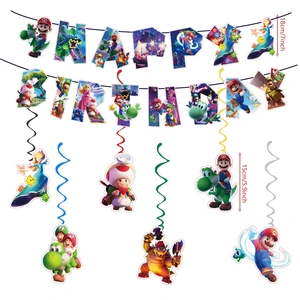 For Latest Mario Happy Birthday Banner, Party Decoration With 6 Vortex Decorative Pendants For Latest Mario Happy Birthday Banner, Party Decoration With 6 Vortex Decorative Pendants