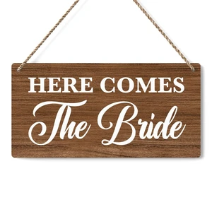 Rustic Wedding Sign Here Comes the Bride, Ring Bearer Sign, Funny Wedding Decor Weddings Stuff Engagement Decorations 12x6 Inches (Brown) Rustic Wedding Sign Here Comes the Bride, Ring Bearer Sign, Funny Wedding Decor Weddings Stuff Engagement Decorations 12x6 Inches (Brown)