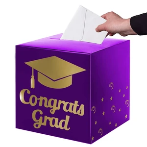 Graduation Card Box Holder, Grad Party Decorations (Purple) | Congrats Grad Foldable Cardboard Decorations Box for Graduation Party Decoration and Grad Parties Graduation Card Box Holder, Grad Party Decorations (Purple) | Congrats Grad Foldable Cardboard Decorations Box for Graduation Party Decoration and Grad Parties