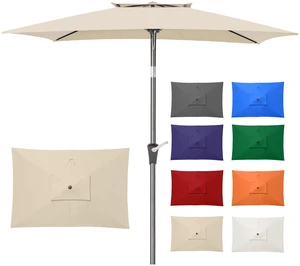 6.6 x 10 ft Rectangular Patio Umbrella, Outdoor Market Table Umbrella with Push Button Tilt and Crank, Double-Tier Vent, 6 Ribs 6.6 x 10 ft Rectangular Patio Umbrella, Outdoor Market Table Umbrella with Push Button Tilt and Crank, Double-Tier Vent, 6 Ribs