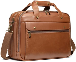 Bosidu Leather Briefcases for Men 15.6 Inch Laptop Messenger Bag with Triple Compartments Water-Resistant Computer Shoulder Bag for Business, Travel, Work, Office, Coffee Bosidu Leather Briefcases for Men 15.6 Inch Laptop Messenger Bag with Triple Compartments Water-Resistant Computer Shoulder Bag for Business, Travel, Work, Office, Coffee