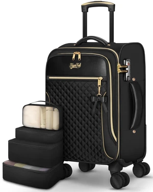 Carry On Luggage 22x14x9 Airline Approved, 20" Softside Suitcase for Travel | Lightweight Luggage for Women Men, 4 packing cubes, TSA Lock, Soft Side Carry-on Suitcases with 4 Spinner Wheels, Black Carry On Luggage 22x14x9 Airline Approved, 20" Softside Suitcase for Travel | Lightweight Luggage for Women Men, 4 packing cubes, TSA Lock, Soft Side Carry-on Suitcases with 4 Spinner Wheels, Black
