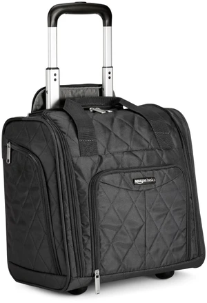 Amazon Basics Underseat Carry-On Luggage with Wheels, 14" Rolling Travel Bag with Compartments and Handle, Airline Compliant, Front Pocket, Black Quilted Amazon Basics Underseat Carry-On Luggage with Wheels, 14" Rolling Travel Bag with Compartments and Handle, Airline Compliant, Front Pocket, Black Quilted