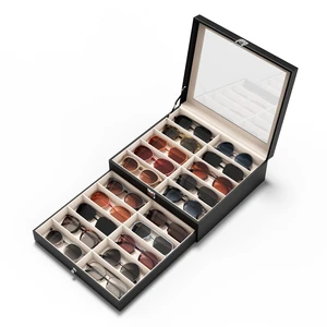 NEWLOOP Sunglasses Organizer Real Glass Display Case Holder for Women Men | Sunglass Storage Box with 2 Layers Eyeglass Jewelry Stand for Multiple Pairs of Sun Glass 20 Slots Black NEWLOOP Sunglasses Organizer Real Glass Display Case Holder for Women Men | Sunglass Storage Box with 2 Layers Eyeglass Jewelry Stand for Multiple Pairs of Sun Glass 20 Slots Black