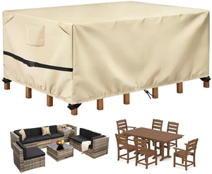 POMER Rectangular Patio Furniture Covers,Outdoor Patio Table Cover Beige | 600D Heavy-Duty,Waterproof,Wind Resistant,All-Weather Protection,Table and Chairs Furniture Set Cover,112"L x 74"W x 32"H POMER Rectangular Patio Furniture Covers,Outdoor Patio Table Cover Beige | 600D Heavy-Duty,Waterproof,Wind Resistant,All-Weather Protection,Table and Chairs Furniture Set Cover,112"L x 74"W x 32"H