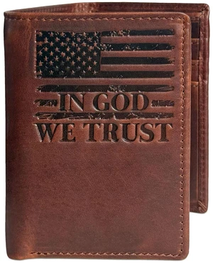 MID WEST RANGE Men Trifold Wallet the Patriot - American Flag Leather | Full Grain Cowhide, In God We Trust Engraving, RFID Protected, 6 Card Slots, 2 Bill Compartments, ID Window, 4.7 x 3.5 in MID WEST RANGE Men Trifold Wallet the Patriot - American Flag Leather | Full Grain Cowhide, In God We Trust Engraving, RFID Protected, 6 Card Slots, 2 Bill Compartments, ID Window, 4.7 x 3.5 in