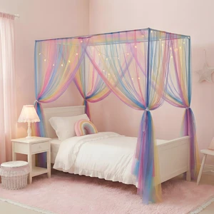JQWUPUP Rainbow Bed Canopy for Girls Kids, 4 Corner Post Princess Twin Canopy Bed Curtains for Bedroom Decor Gift JQWUPUP Rainbow Bed Canopy for Girls Kids, 4 Corner Post Princess Twin Canopy Bed Curtains for Bedroom Decor Gift