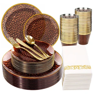 Rubtlamp 175 Pcs Plastic Dinnerware Set (25 Guests), Amber And Gold Plastic Plates, Hammered Party Plates Set Include Dinner Plates, Dessert Plates, Cups, Cutlery Set And Napkins for Wedding And Party Rubtlamp 175 Pcs Plastic Dinnerware Set (25 Guests), Amber And Gold Plastic Plates, Hammered Party Plates Set Include Dinner Plates, Dessert Plates, Cups, Cutlery Set And Napkins for Wedding And Party