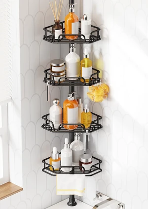 KEGII Corner Shower Caddy Tension Pole, Large Capacity Organizer, Black | Easy Installation with Towel Bar and Hooks, Adjustable 25-114.2 inch Rod for Shampoo, Bath Essentials and Family Bathrooms KEGII Corner Shower Caddy Tension Pole, Large Capacity Organizer, Black | Easy Installation with Towel Bar and Hooks, Adjustable 25-114.2 inch Rod for Shampoo, Bath Essentials and Family Bathrooms