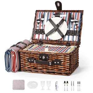 YPshuye Picnic Basket for 2 with Blanket and Cooler, Red White Blue Stripes | Waterproof Blanket and Insulated Food Bag Pack inside The Wicker Basket for Two-Person Park, Camping YPshuye Picnic Basket for 2 with Blanket and Cooler, Red White Blue Stripes | Waterproof Blanket and Insulated Food Bag Pack inside The Wicker Basket for Two-Person Park, Camping