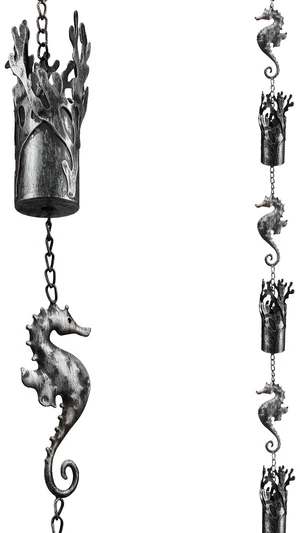 Aifeorzo 8.5 FT Rain Chains for Gutters, Ocean Themed Seahorse Rain Chain | Decorative and Functional Coral Cylinder Rain Catcher Chain for Downspouts, Metal Rain Chimes for Outside Garden Yard Decor Aifeorzo 8.5 FT Rain Chains for Gutters, Ocean Themed Seahorse Rain Chain | Decorative and Functional Coral Cylinder Rain Catcher Chain for Downspouts, Metal Rain Chimes for Outside Garden Yard Decor