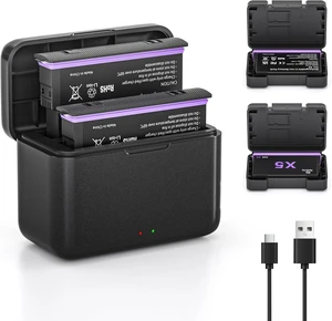 2-Pack Battery and Fast Charger Box for Insta360 X5, 2800mAh Replacement Batteries Pack and Dual Channel Fast Charging Portable Case for Insta 360 X5 Action Camera(Battery*2 and Charger*1) 2-Pack Battery and Fast Charger Box for Insta360 X5, 2800mAh Replacement Batteries Pack and Dual Channel Fast Charging Portable Case for Insta 360 X5 Action Camera(Battery*2 and Charger*1)