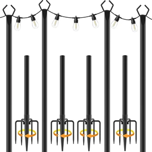 10Ft String Light Poles 4 Pack,Light Poles for Outside Lights,Outdoor with Fence Brackets Hanging Lights,Metal Stand Deck Patio Backyard 10Ft String Light Poles 4 Pack,Light Poles for Outside Lights,Outdoor with Fence Brackets Hanging Lights,Metal Stand Deck Patio Backyard