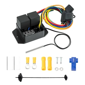 Digital Thermatic Fan Switch Kit #0444,12V and 24V, Adjustable Temperature Range Digital Electric Thermatic Dual Electric Fan Switch Kit Digital Thermatic Fan Switch Kit #0444,12V and 24V, Adjustable Temperature Range Digital Electric Thermatic Dual Electric Fan Switch Kit