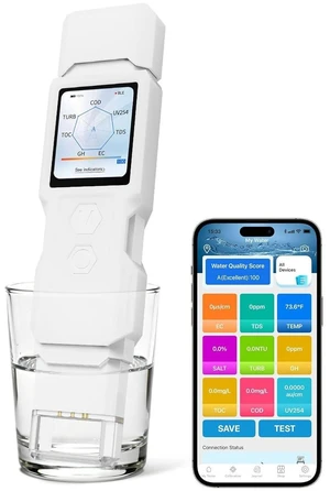 9-in-1 Smart Water Tester with APP Monitoring, Digital Water Test Kit for Turbidity, TDS, EC, Temp, Salt, GH, TOC, COD & UV275, Professional Water Tester for Drinking Water, Well, Tap & Outdoor. 9-in-1 Smart Water Tester with APP Monitoring, Digital Water Test Kit for Turbidity, TDS, EC, Temp, Salt, GH, TOC, COD & UV275, Professional Water Tester for Drinking Water, Well, Tap & Outdoor.