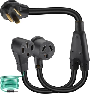 30 Amp Dryer Y Splitter to RV/EV Compatible with NEMA 10-30P to 14-50R/10-30R 3 Prong 30A to 4 Prong 50 A Y Adapter Cord for EV Charging Dryer 10 AWG with Safety Ground Wire, 3FT (Black) 30 Amp Dryer Y Splitter to RV/EV Compatible with NEMA 10-30P to 14-50R/10-30R 3 Prong 30A to 4 Prong 50 A Y Adapter Cord for EV Charging Dryer 10 AWG with Safety Ground Wire, 3FT (Black)