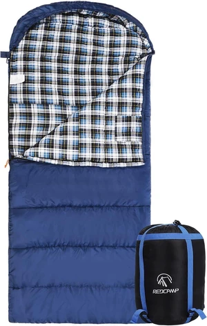 REDCAMP Flannel Sleeping Bag for Adults, Comfortable Cotton Envelope Sleeping Bags for Camping, Backpacking, Hiking, with Detachable Hood&Compression Sack, Blue/Red/Grey/Black REDCAMP Flannel Sleeping Bag for Adults, Comfortable Cotton Envelope Sleeping Bags for Camping, Backpacking, Hiking, with Detachable Hood&Compression Sack, Blue/Red/Grey/Black