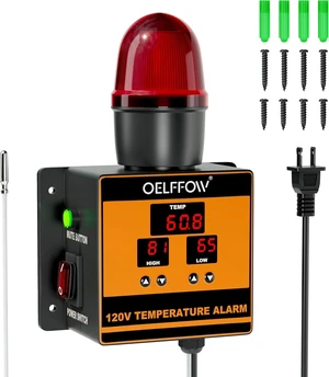 120 V Temperature Alarm, Temperature Monitor with 105 dB Integrated Sound & Light Alarm, Temp Controller for Greenhouses, Farms, Warehouses, One-Key Mute Button 120 V Temperature Alarm, Temperature Monitor with 105 dB Integrated Sound & Light Alarm, Temp Controller for Greenhouses, Farms, Warehouses, One-Key Mute Button