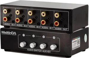 4-in 1-Out RCA & 3.5mm Aux Audio Switch Box Passive 4-Channel Audio Selector Switcher, 1-in 4-Out Connectors (RCA+AUX 4IN-1OUT/1IN-4OUT) 4-in 1-Out RCA & 3.5mm Aux Audio Switch Box Passive 4-Channel Audio Selector Switcher, 1-in 4-Out Connectors (RCA+AUX 4IN-1OUT/1IN-4OUT)