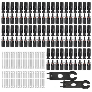 100 Pcs MC4 Solar Panel Cable Connectors, IP67 1000V 30A Waterproof Male/Female Plug with 2 Spanners for 10AWG Solar Systems (50 Pairs) 100 Pcs MC4 Solar Panel Cable Connectors, IP67 1000V 30A Waterproof Male/Female Plug with 2 Spanners for 10AWG Solar Systems (50 Pairs)