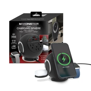 Monster 10 in 1 Charging Station, Includes 3 AC Outlets, 2 USB-A Ports, 2 USB-C PD Ports (65W Max), 3 Wireless Chargers Compatible with Qi Compatible Phones (15W), Apple Watch (5W), Air Pods (2.5W) Monster 10 in 1 Charging Station, Includes 3 AC Outlets, 2 USB-A Ports, 2 USB-C PD Ports (65W Max), 3 Wireless Chargers Compatible with Qi Compatible Phones (15W), Apple Watch (5W), Air Pods (2.5W)