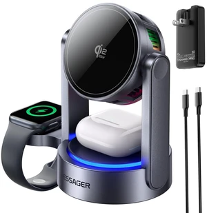 Qi2.2 25W Magnetic Wireless Charger, 3-in-1 Charging Station Compatible with MagSafe Charger for iPhone 17/16/15/14/13/12, Apple Watch & AirPods, 45W Adapter with TEC Active Cooling & Night Light Qi2.2 25W Magnetic Wireless Charger, 3-in-1 Charging Station Compatible with MagSafe Charger for iPhone 17/16/15/14/13/12, Apple Watch & AirPods, 45W Adapter with TEC Active Cooling & Night Light