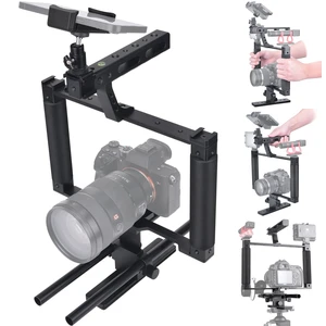 Universal Aluminum Alloy DSLR Mirrorless Camera Camcorder Stabilizer Extension Cage Mount for Mic Monitor Light, Movie Making Rig YouTube Tiktok Vlogging Video Kit w/Phone Holder for Canon Sony Nikon Universal Aluminum Alloy DSLR Mirrorless Camera Camcorder Stabilizer Extension Cage Mount for Mic Monitor Light, Movie Making Rig YouTube Tiktok Vlogging Video Kit w/Phone Holder for Canon Sony Nikon