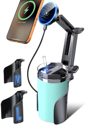 ELWEY for Magsafe Car Mount Charger Wireless, Upgraded 3 in 1 Cup Phone Holder with Dual Flexible Bases, 15W Fast Charging Phone Holder Magnetic, Powerful N55 Magnet, 15" Height, for iPhone 17 16 15 ELWEY for Magsafe Car Mount Charger Wireless, Upgraded 3 in 1 Cup Phone Holder with Dual Flexible Bases, 15W Fast Charging Phone Holder Magnetic, Powerful N55 Magnet, 15" Height, for iPhone 17 16 15