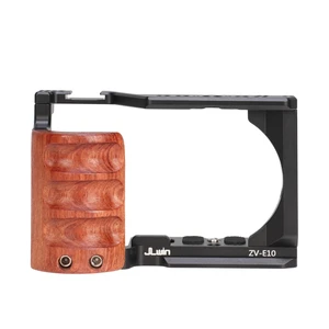 Hersmay ZV-E10 Camera Cage with Wooden Side Handle Cage Rig for Sony ZV-E10 DSLR Camera Accessories Built-in Threaded Holes, Cold Shoe and Quick Release Plate fit Arca Type Hersmay ZV-E10 Camera Cage with Wooden Side Handle Cage Rig for Sony ZV-E10 DSLR Camera Accessories Built-in Threaded Holes, Cold Shoe and Quick Release Plate fit Arca Type
