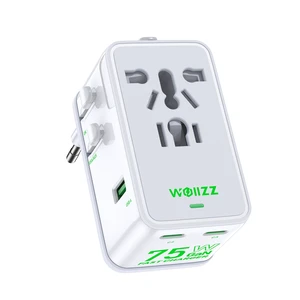 75W Travel Adapter, GaN Fast Charging European Power Universal Adapter with 5 Ports (1 AC, 1 USB-A, and 3 USB-C), Plug Adapter with Smart Chip for Over 200 Countries, PD&QC Charger, White 75W Travel Adapter, GaN Fast Charging European Power Universal Adapter with 5 Ports (1 AC, 1 USB-A, and 3 USB-C), Plug Adapter with Smart Chip for Over 200 Countries, PD&QC Charger, White