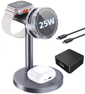Qi2.2 25W 3 in 1 Magnetic Wireless Charging Station with TEC Active Cooling | Wireless Charger Stand for iPhone17/16/15, Apple Watch & AirPods, Samsung Galaxy, Protect battery health, with 65W Adapter Qi2.2 25W 3 in 1 Magnetic Wireless Charging Station with TEC Active Cooling | Wireless Charger Stand for iPhone17/16/15, Apple Watch & AirPods, Samsung Galaxy, Protect battery health, with 65W Adapter