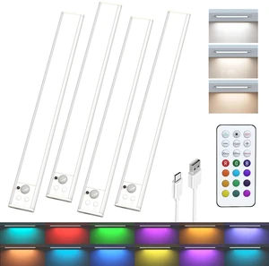 Under Cabinet Lighting,RGB Motion Sensor Night Lights,Rechargeable Under Cabinet Lights,15 Colors Dimmable Bar Light with Remote,Wireless Closet Lights,Indoor Counter Lights for Kitchen Shelf 4Pack Under Cabinet Lighting,RGB Motion Sensor Night Lights,Rechargeable Under Cabinet Lights,15 Colors Dimmable Bar Light with Remote,Wireless Closet Lights,Indoor Counter Lights for Kitchen Shelf 4Pack