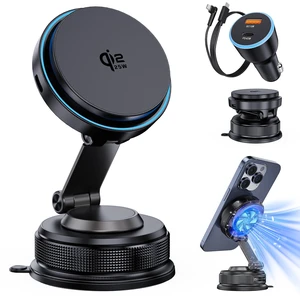 MagSafe Car Mount Charger - Qi2.2 25W Fast Wireless Charger | with 63W Adapter, Cooling Fan, Magnetic Phone Holder for iPhone 17 16, 360° Adjustable Vacuum Suction Cup Mount, LED Light MagSafe Car Mount Charger - Qi2.2 25W Fast Wireless Charger | with 63W Adapter, Cooling Fan, Magnetic Phone Holder for iPhone 17 16, 360° Adjustable Vacuum Suction Cup Mount, LED Light