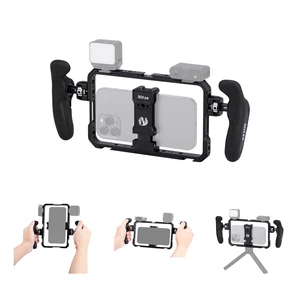 Nitze Smartphone Cage Universal Phone Video Rig - T-MP01B | Ergonomic Side Handles, Adjustable Cellphone Clamp, 5 Built-in Cold Shoes, For Vlogger and Videographer Nitze Smartphone Cage Universal Phone Video Rig - T-MP01B | Ergonomic Side Handles, Adjustable Cellphone Clamp, 5 Built-in Cold Shoes, For Vlogger and Videographer