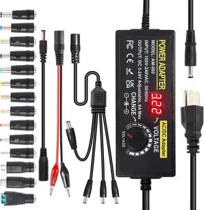 3~24V 6A Adjustable Power Supply Universal 144W 100V-240V AC to DC Power Adapter with Polarity Converter&14 Tips&1to4-Way Power Splitter Cable&Alligator Clip Test Lead, 3~24V6A5A4A3A2A1A Power Supply 3~24V 6A Adjustable Power Supply Universal 144W 100V-240V AC to DC Power Adapter with Polarity Converter&14 Tips&1to4-Way Power Splitter Cable&Alligator Clip Test Lead, 3~24V6A5A4A3A2A1A Power Supply