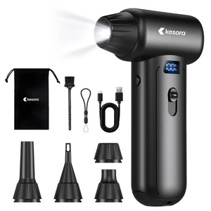 Kesora Compressed Air Duster, 11K RPM Stepless Speed Mini Turbo Fan with LED Display & Lighting Lamp, Cordless Dust Remover for PC Keyboard, Outdoor, Camera Lens, Computer Case, Air Bed, Black Kesora Compressed Air Duster, 11K RPM Stepless Speed Mini Turbo Fan with LED Display & Lighting Lamp, Cordless Dust Remover for PC Keyboard, Outdoor, Camera Lens, Computer Case, Air Bed, Black