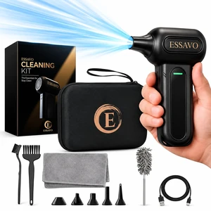 Essavo Compressed Air Duster, 130,000 RPM Electric Keyboard Cleaner and Canned Air Replacement, Cordless Brushless Motor, LED Light, USB-C Rechargeable, 110 Min Runtime for Computer, Car & Home Essavo Compressed Air Duster, 130,000 RPM Electric Keyboard Cleaner and Canned Air Replacement, Cordless Brushless Motor, LED Light, USB-C Rechargeable, 110 Min Runtime for Computer, Car & Home