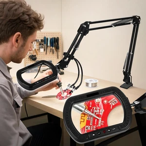 Helping Hands Soldering Station with 10X Ultra Long Magnifying Lamp | 2-in-1 Helping Hands Magnifier, 3-Section Swing Arm, Real Glass Lens, 5 Color Lighting For PCB Soldering & Electronics Repair Helping Hands Soldering Station with 10X Ultra Long Magnifying Lamp | 2-in-1 Helping Hands Magnifier, 3-Section Swing Arm, Real Glass Lens, 5 Color Lighting For PCB Soldering & Electronics Repair