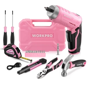 WORKPRO Pink Tool Set, 3.7V Electric Screwdriver Kit with Toolbox | Pink Ribbon, USB-C Rechargeable, Compact Storage Toolbox, Essential Home Repairs, Portable Everyday Use WORKPRO Pink Tool Set, 3.7V Electric Screwdriver Kit with Toolbox | Pink Ribbon, USB-C Rechargeable, Compact Storage Toolbox, Essential Home Repairs, Portable Everyday Use