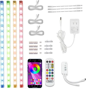 Cefrank Color Cabinet Lighting, 4pcs 12" Linkable RGB LED Light Bar Kit for Display Cabinet, Smart App & Remote Control, Music Sync, Scene Modes, Multi-Colors Cefrank Color Cabinet Lighting, 4pcs 12" Linkable RGB LED Light Bar Kit for Display Cabinet, Smart App & Remote Control, Music Sync, Scene Modes, Multi-Colors