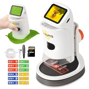 Handheld Digital Microscope for Kids, 1000X, 2.1'' HD LCD Screen | STEM learning toy for ages 8-12; 6 LED lights, slides, 32GB card, photo/video capture, and a gift for boys and girls.