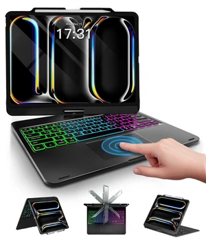 NOKBABO Keyboard Case for iPad Pro 13 & iPad Air 13, Pro 12.9 - Deep Black | iPad Pro 13/12.9 inch Keyboard Case,Built-in Trackpad, Rainbow Backlit, Pencil Holder, 360° Rotatable