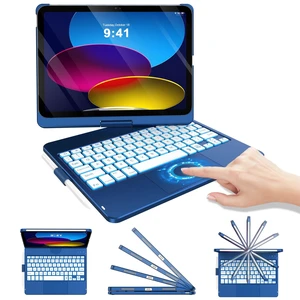 Large Touchpad Keyboard Case for iPad A16 11th/10.9 10th Gen, 360° Rotating | Multi-Touch Trackpad, 7-Color Backlight Keyboard Case for iPad A16 11 (2025) & 10th Gen 10.9(2022) with Pencil Holder