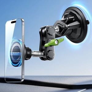 MAGIC JOHN Magnetic Car Phone Holder [Strong Suction&Strong Magnetic] 360° Adjustable Car Phone Mount for Windshield, Ultra-Durable Metal, Suction Cup Car Phone Mount for iPhone Samsung All Smartphone