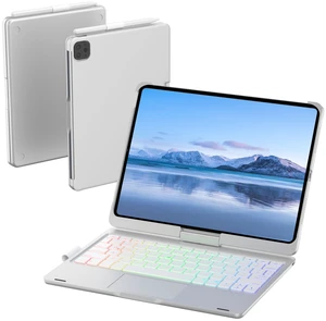 Mollenmell Keyboard Case for iPad A16 & 10th Gen with Trackpad | 360° Swivel, Three-Color Mixed Backlight, 7 Lighting Modes, 3 Brightness Levels, Integrated Keyboard & Pencil Holder(Silver)